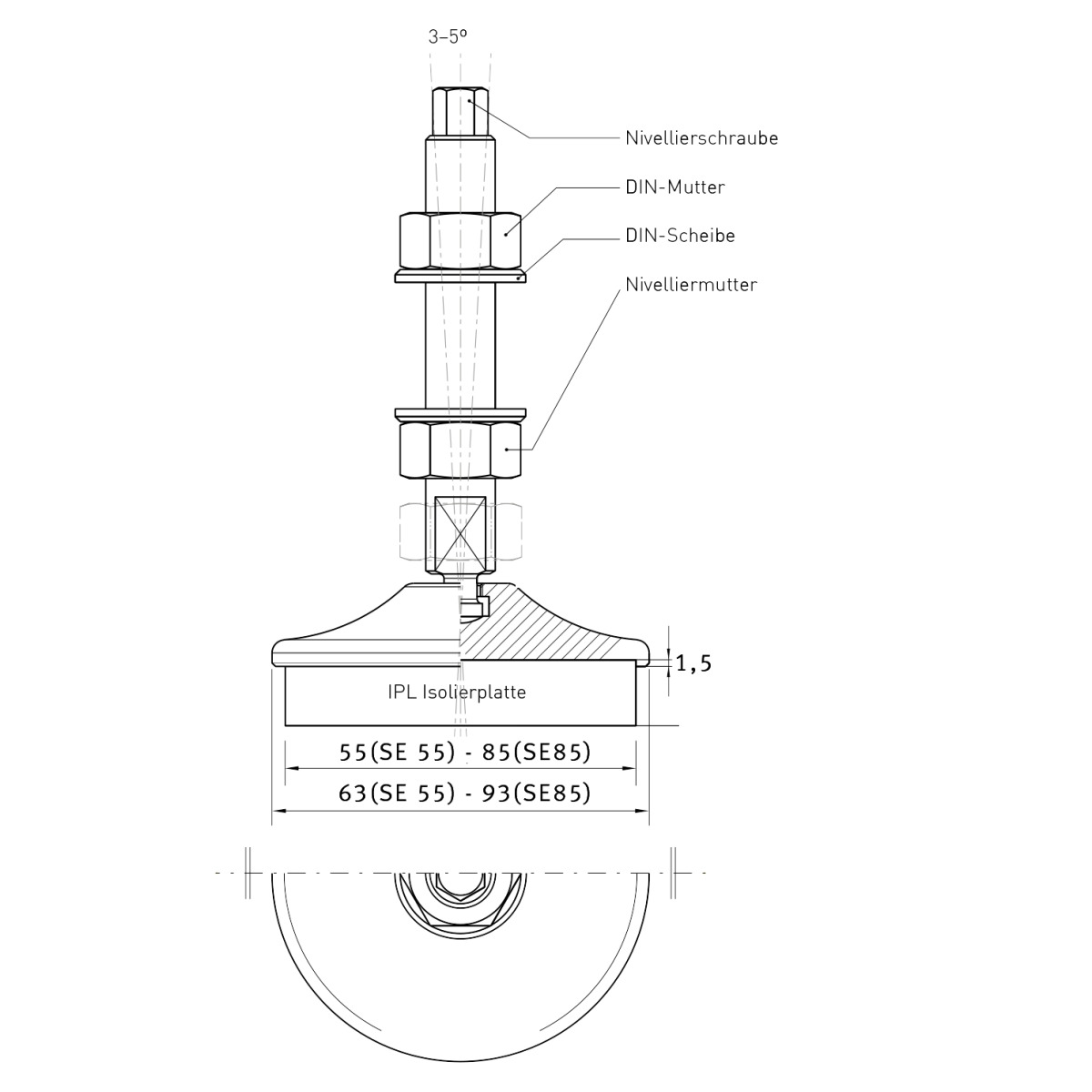 Optimum SE 55 Vibrationsdämpfer-Maschinenfuß 3352981