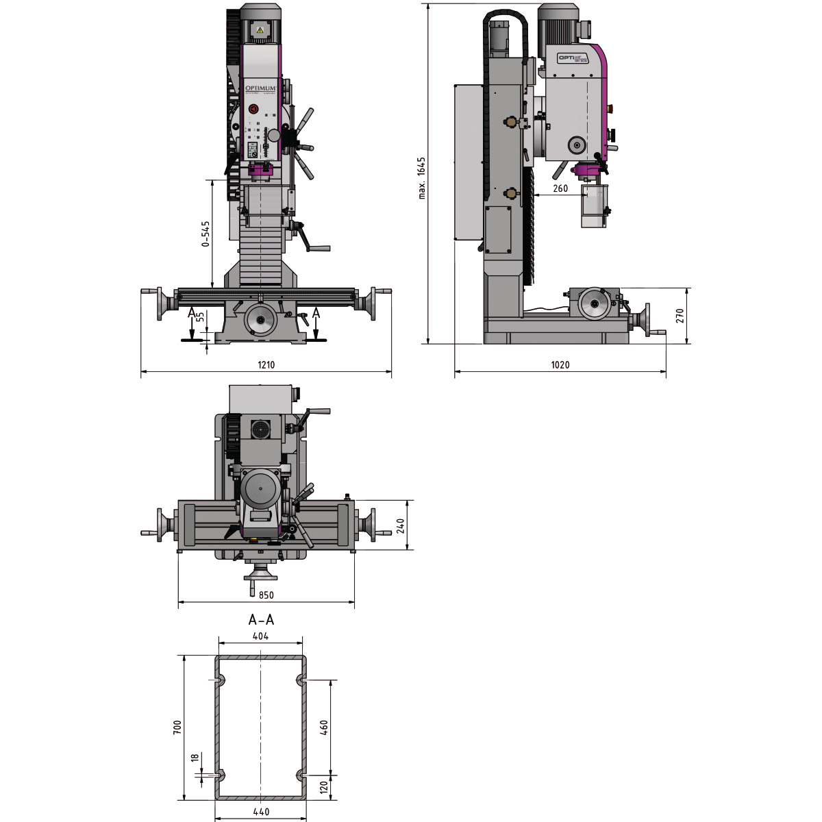 Optimum OPTImill MH 50G Präzisions-Bohr-Fräsmaschine 3338180