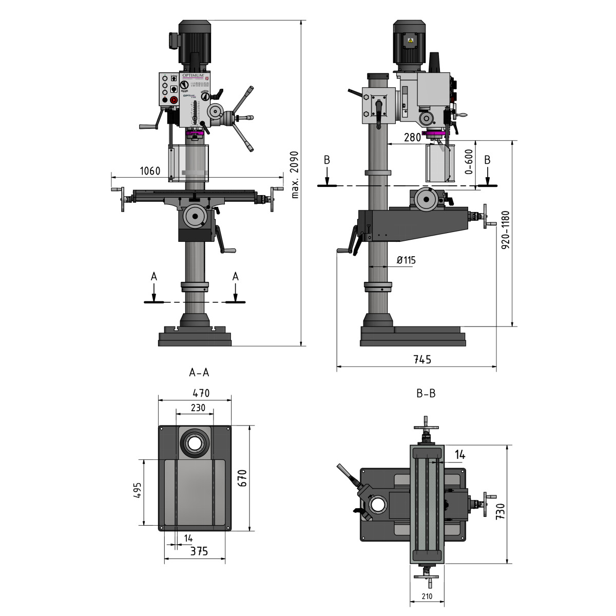 Optimum OPTIdrill DH 40CT Säulen-Getriebebohrmaschine mit Kreuztisch 3034349